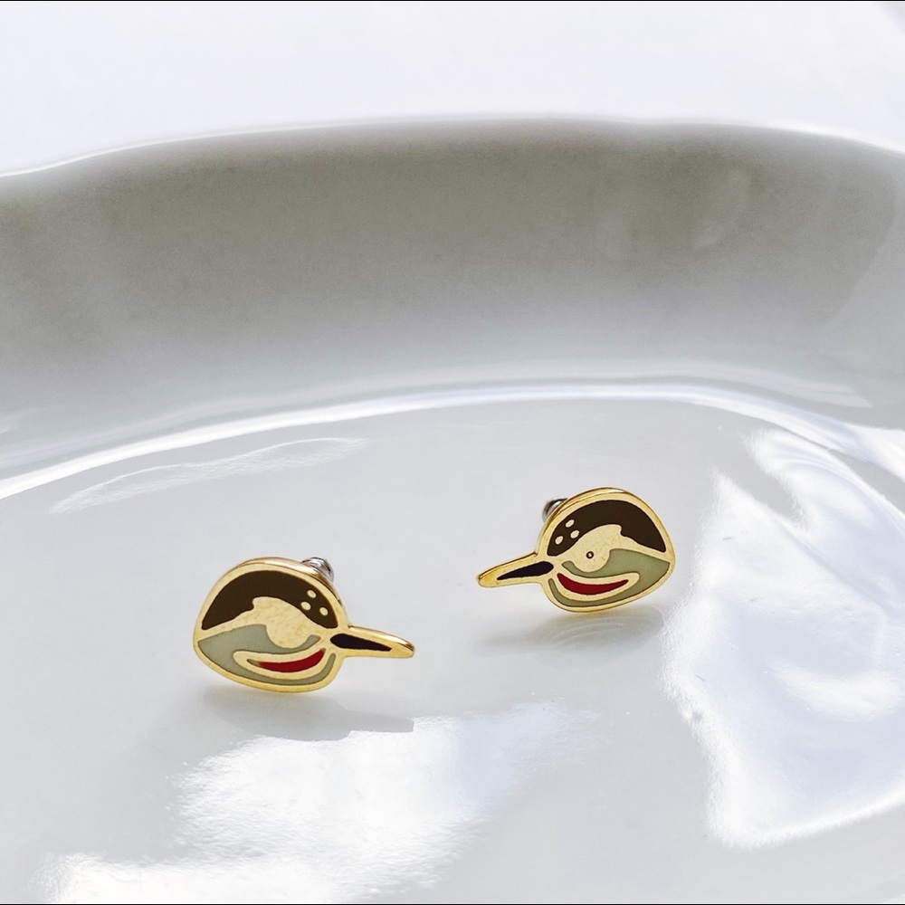 NEW Bird Fox Gold Tone Stud Earrings - Picture 2 of 5